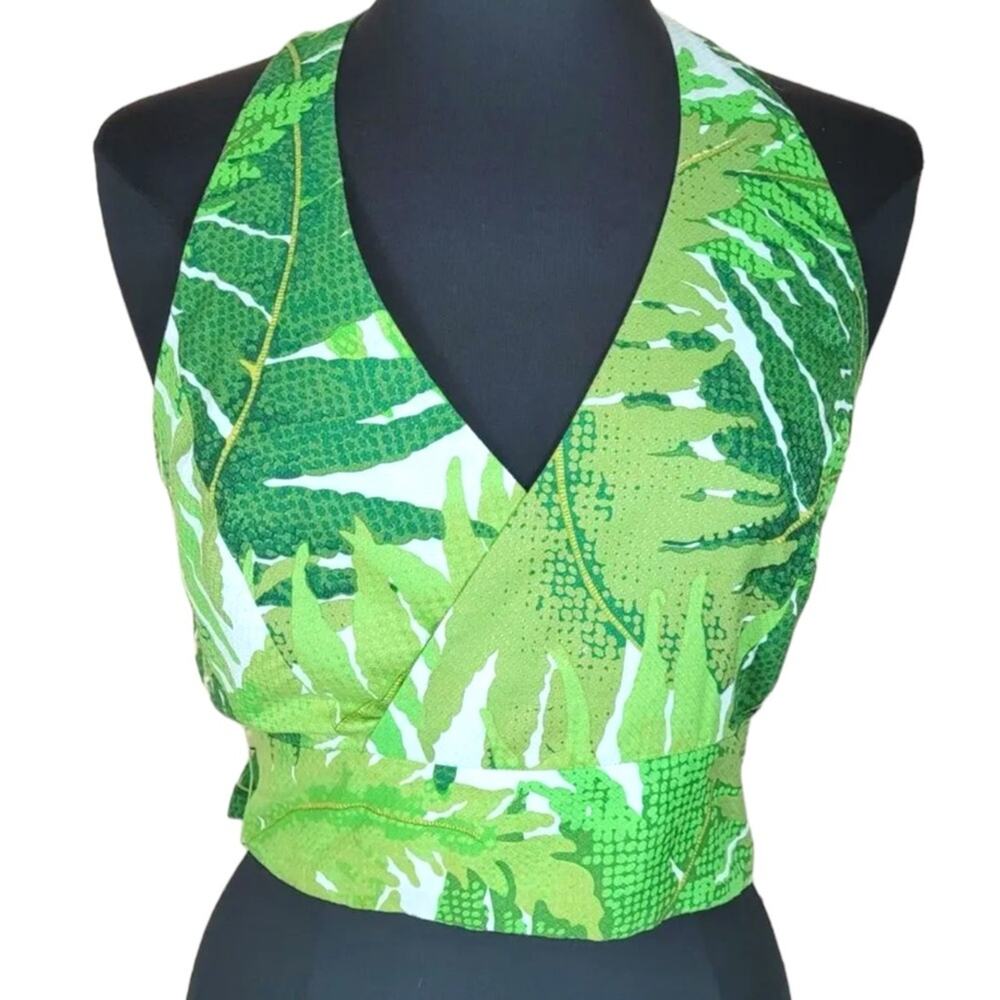 Anthropologie Vanessa Virginia Tropical Palm Leaf Print Halter Top Size 8